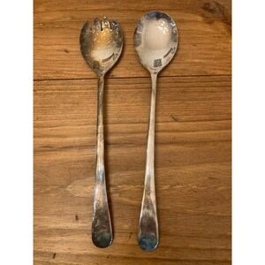 Vtg Sheffield England‎ Shell Pattern Silver Plated Salad Set 9.5" Long